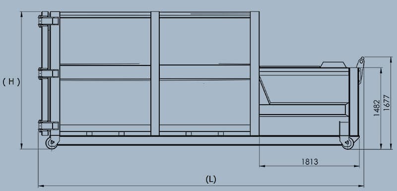 Side elevation — length (L) and discharge height dimensions