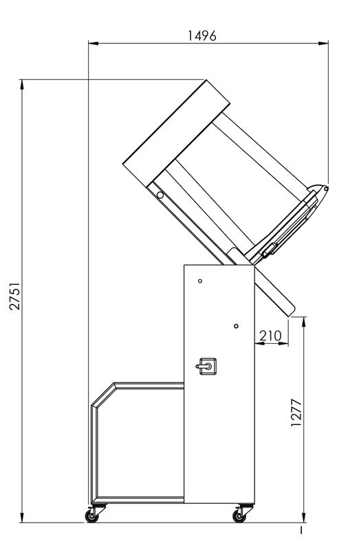 Bin tipper technical drawing — side view