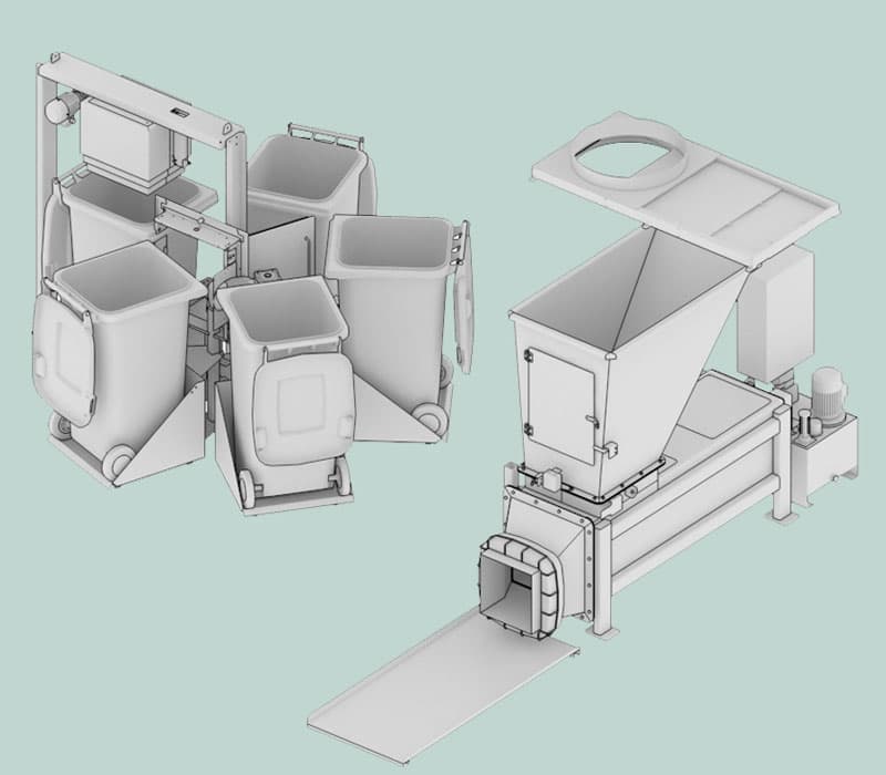 Downwaste bin carousel render — view 2