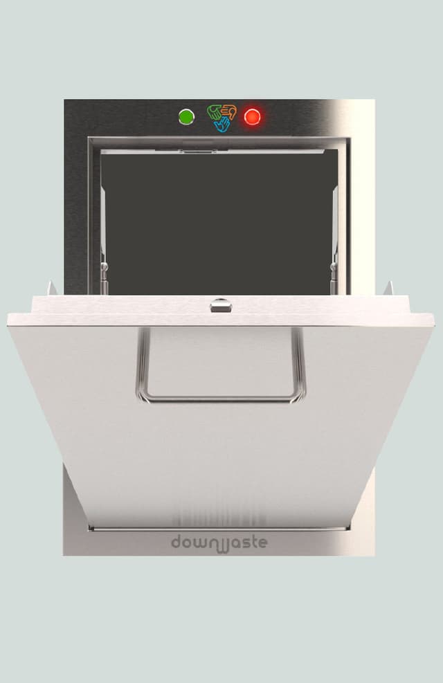 Downwaste garbage chute door — open