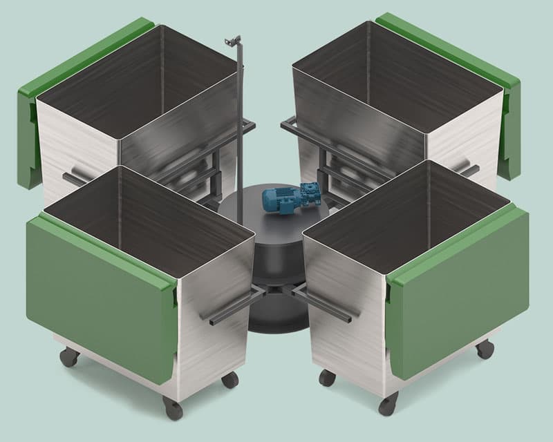 Downwaste chute-fed bin carousel system installed