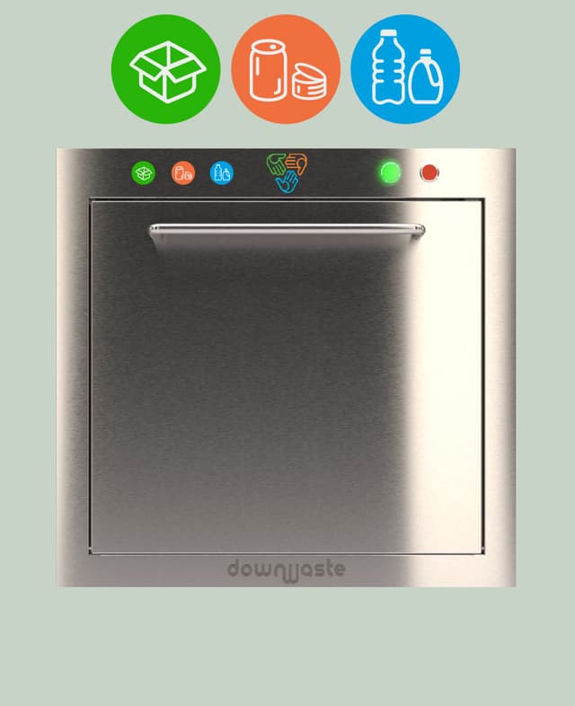 Downwaste recycling chute door — closed, bisorter configuration