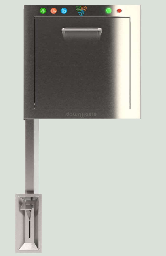 Downwaste recycling chute door with pedal operation